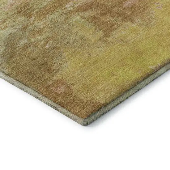 Artichoke Green Gold And Copper Abstract Washable Area Rug With UV Protection Photo 6