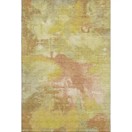 Artichoke Green Gold And Copper Abstract Washable Area Rug With UV Protection Photo 4