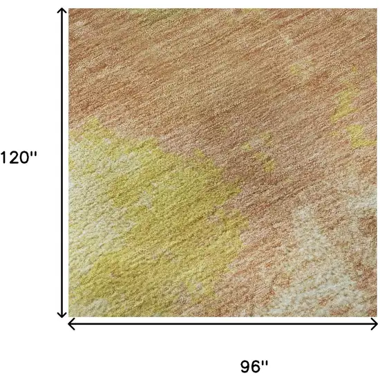 Artichoke Green Gold And Copper Abstract Washable Area Rug With UV Protection Photo 8