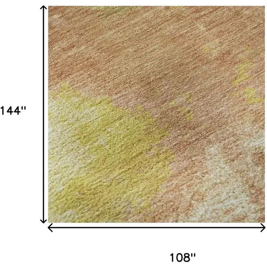 Artichoke Green Gold And Copper Abstract Washable Area Rug With UV Protection Photo 9