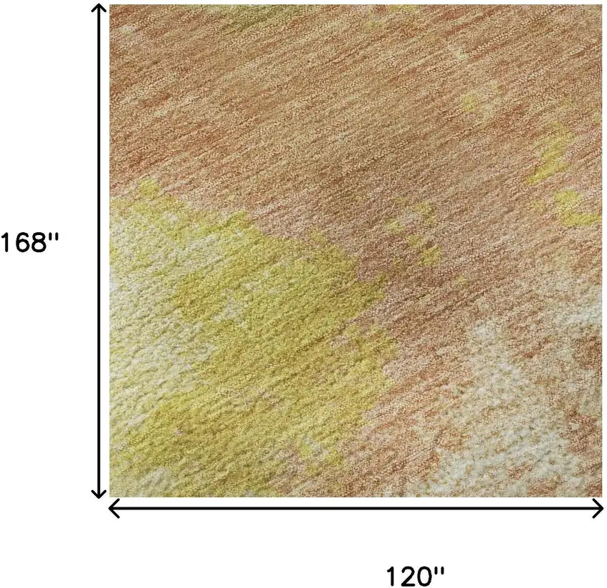 Artichoke Green Gold And Copper Abstract Washable Area Rug With UV Protection Photo 8