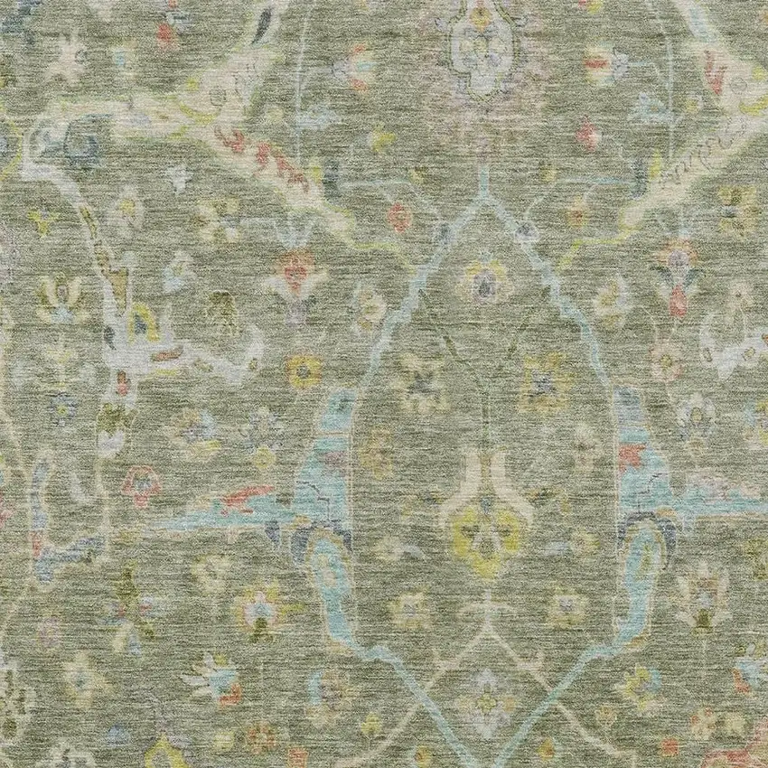 Artichoke Green Gold And Copper Floral Washable Indoor Outdoor Area Rug Photo 6