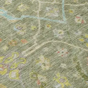 Photo of Artichoke Green Gold And Copper Floral Washable Indoor Outdoor Area Rug