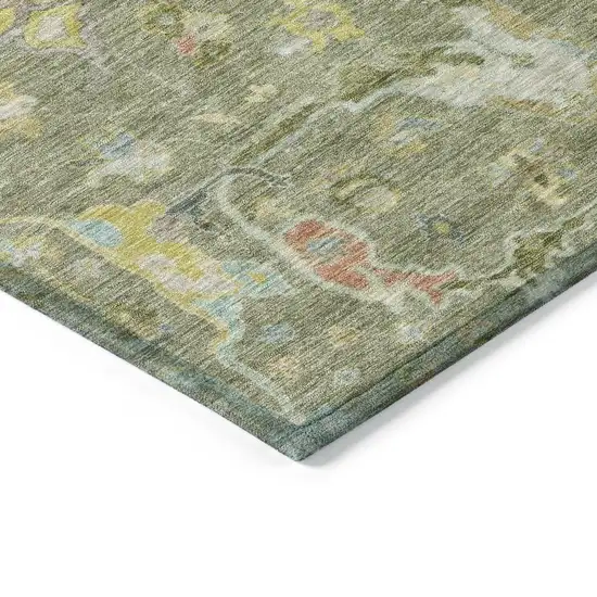 Artichoke Green Gold And Copper Floral Washable Indoor Outdoor Area Rug Photo 5