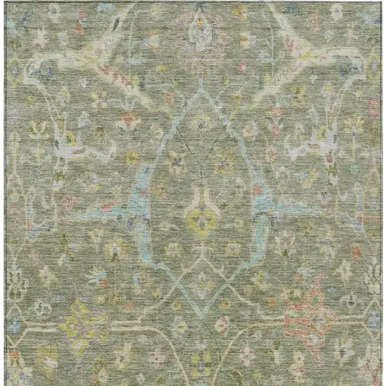 Artichoke Green Gold And Copper Floral Washable Indoor Outdoor Area Rug Photo 7