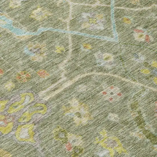 Artichoke Green Gold And Copper Floral Washable Indoor Outdoor Area Rug Photo 6