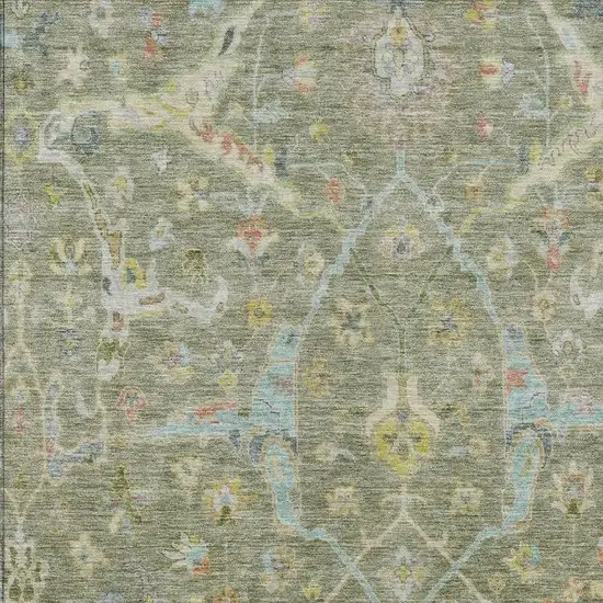 Artichoke Green Gold And Copper Floral Washable Indoor Outdoor Area Rug Photo 6