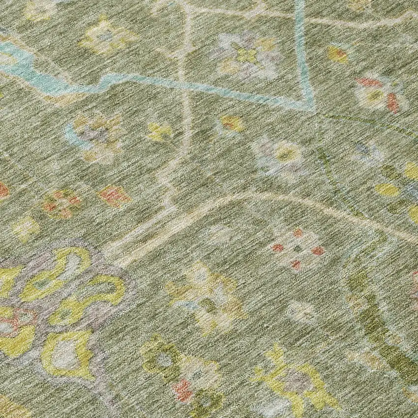 Artichoke Green Gold And Copper Floral Washable Indoor Outdoor Area Rug Photo 6