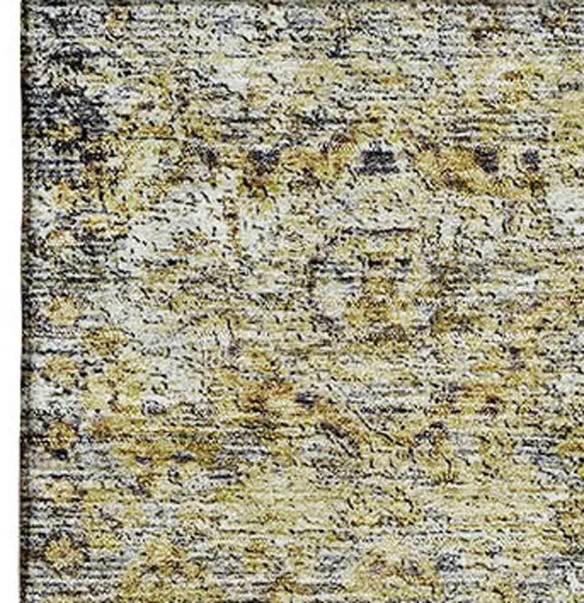 Artichoke Green Gold And Gray Floral Medallion Washable Area Rug With UV Protection Photo 3