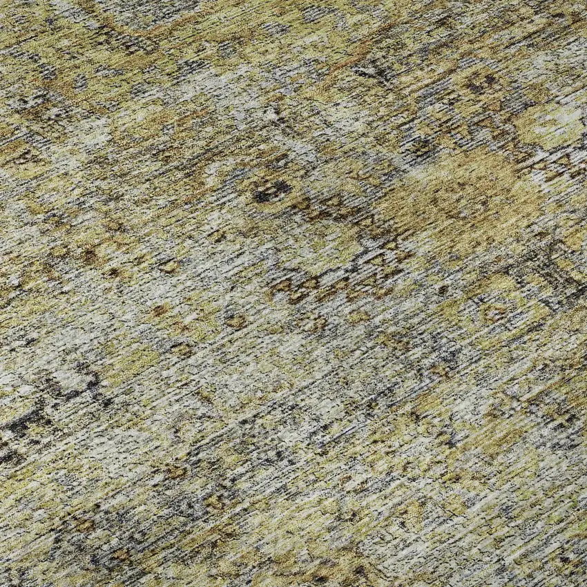 Artichoke Green Gold And Gray Floral Medallion Washable Area Rug With UV Protection Photo 9