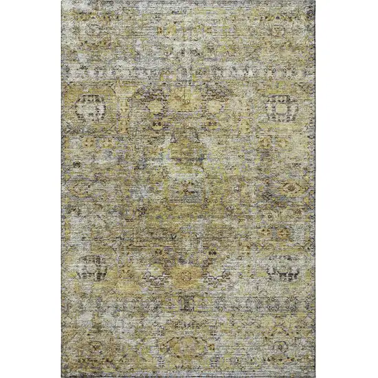 Artichoke Green Gold And Gray Floral Medallion Washable Area Rug With UV Protection Photo 3
