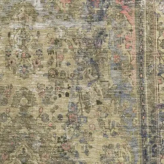 Artichoke Green Gold And Gray Floral Medallion Washable Area Rug With UV Protection Photo 2