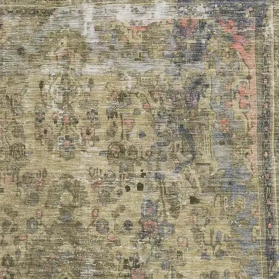 Artichoke Green Gold And Gray Floral Medallion Washable Area Rug With UV Protection Photo 2