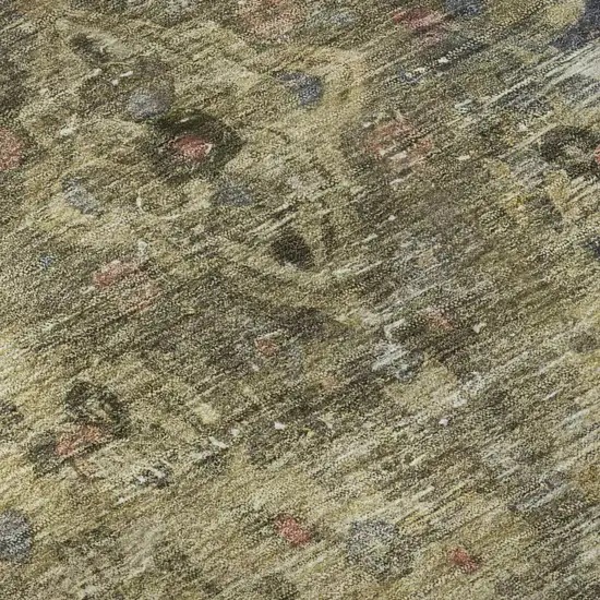 Artichoke Green Gold And Gray Floral Medallion Washable Area Rug With UV Protection Photo 9