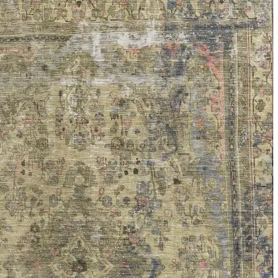Artichoke Green Gold And Gray Floral Medallion Washable Area Rug With UV Protection Photo 2