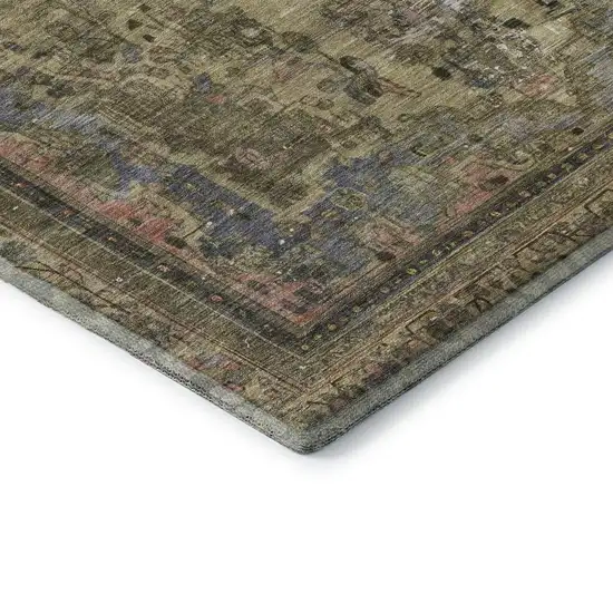 Artichoke Green Gold And Gray Floral Medallion Washable Area Rug With UV Protection Photo 7