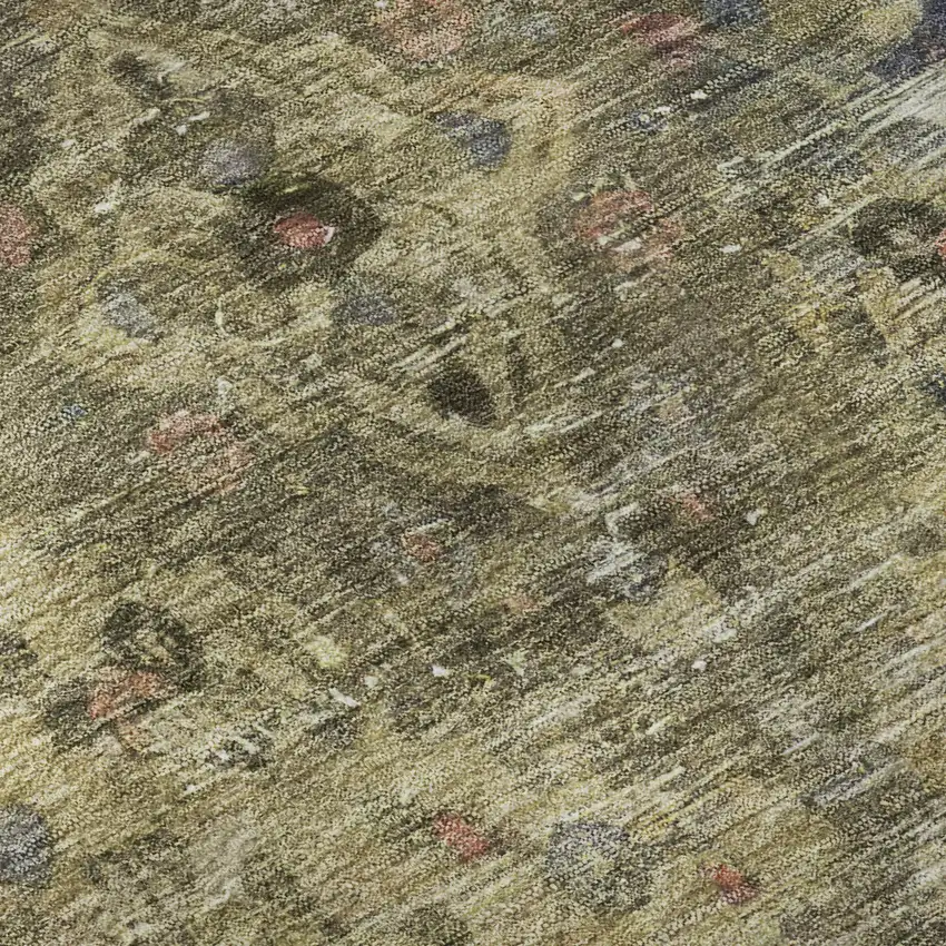 Artichoke Green Gold And Gray Floral Medallion Washable Area Rug With UV Protection Photo 9