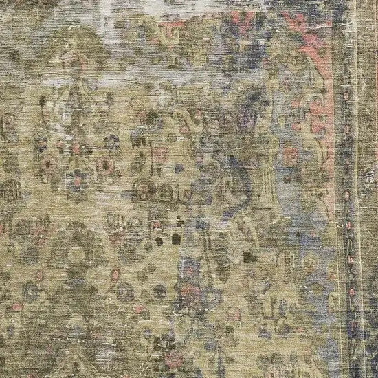 Artichoke Green Gold And Gray Floral Medallion Washable Area Rug With UV Protection Photo 2