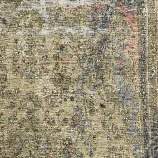 Artichoke Green Gold And Gray Floral Medallion Washable Area Rug With UV Protection Photo 2