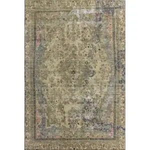 Photo of Artichoke Green Gold And Gray Floral Medallion Washable Area Rug With UV Protection