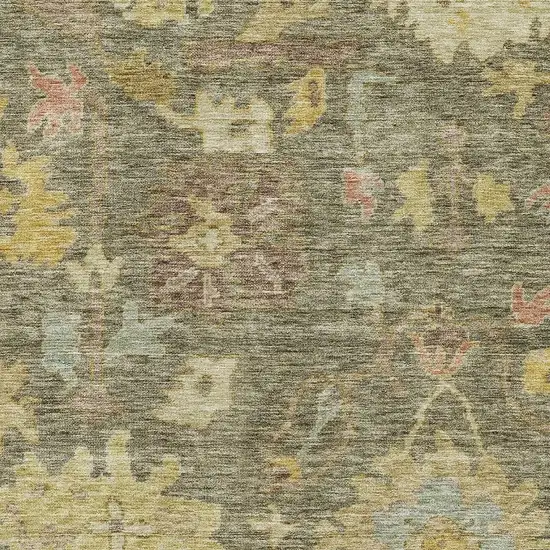 Artichoke Green Gold And Gray Floral Washable Area Rug With UV Protection Photo 3