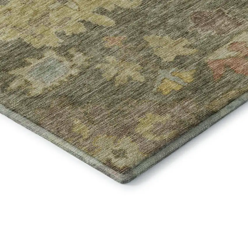 Artichoke Green Gold And Gray Floral Washable Area Rug With UV Protection Photo 6