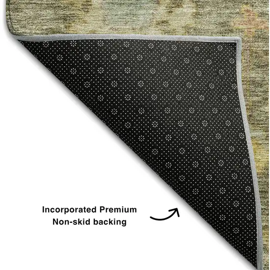 Artichoke Green Gold And Gray Floral Washable Area Rug With UV Protection Photo 5