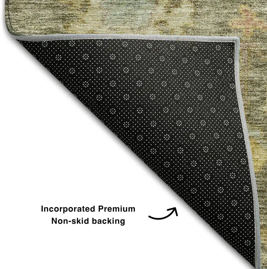 Artichoke Green Gold And Gray Floral Washable Area Rug With UV Protection Photo 5