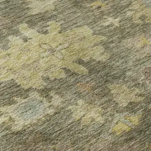 Photo of Artichoke Green Gold And Gray Floral Washable Area Rug With UV Protection