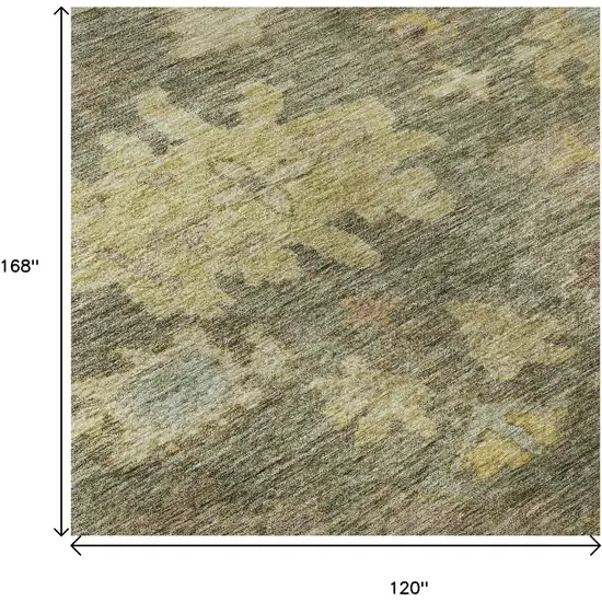 Artichoke Green Gold And Gray Floral Washable Area Rug With UV Protection Photo 9