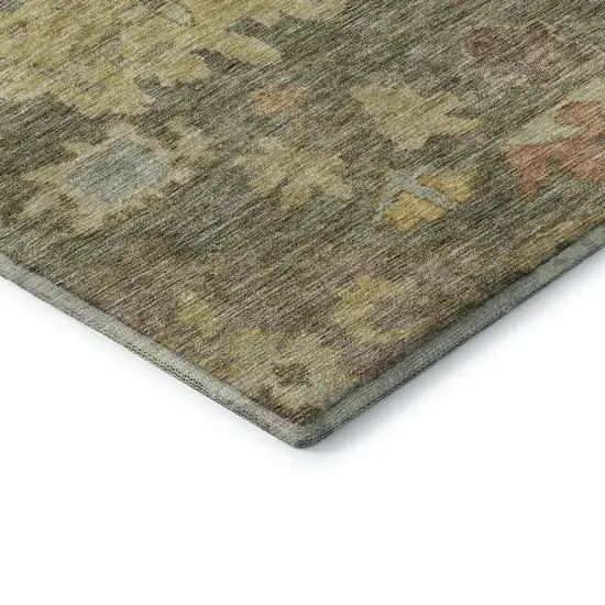 Artichoke Green Gold And Gray Floral Washable Area Rug With UV Protection Photo 7