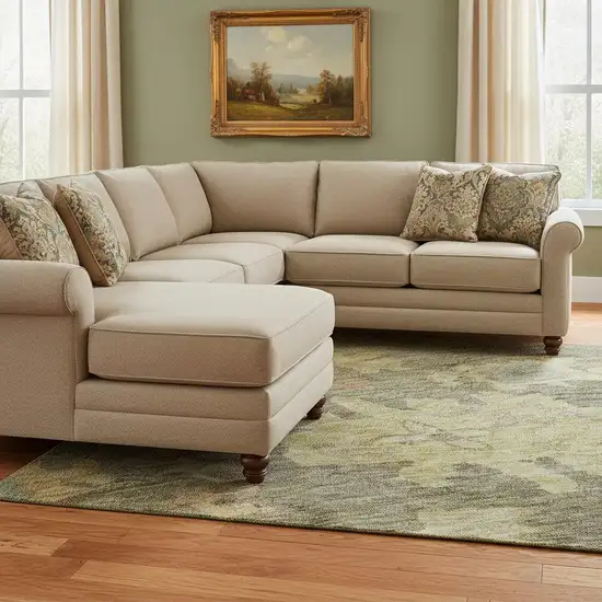 Artichoke Green Gold And Gray Floral Washable Area Rug With UV Protection Photo 2