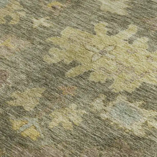Artichoke Green Gold And Gray Floral Washable Area Rug With UV Protection Photo 2