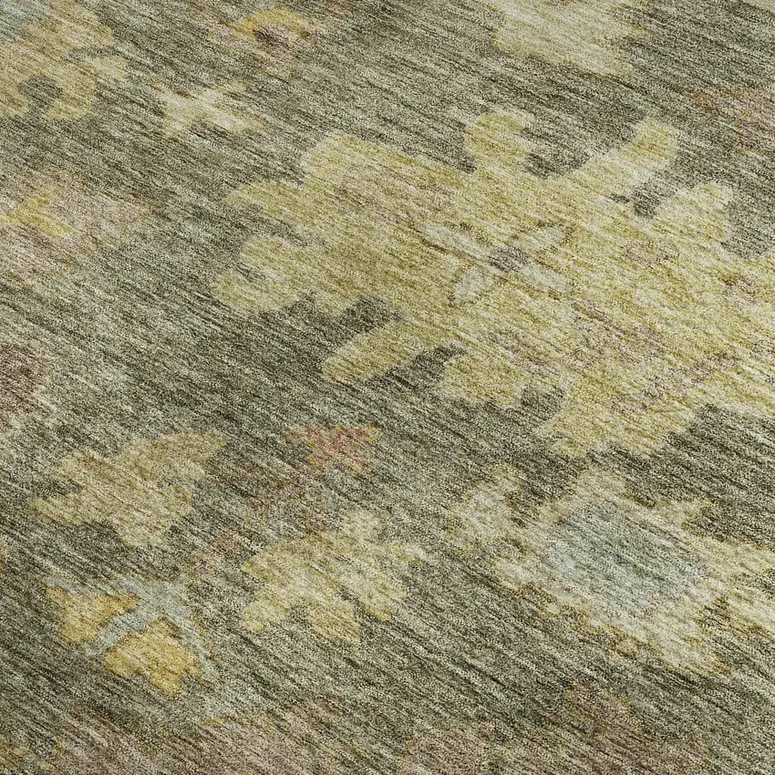 Artichoke Green Gold And Gray Floral Washable Area Rug With UV Protection Photo 2