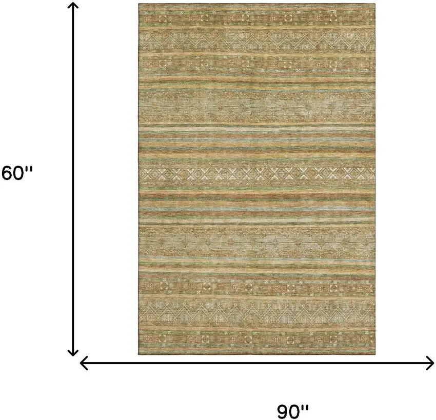 Artichoke Green Gold And Gray Striped Washable Area Rug With UV Protection Photo 6