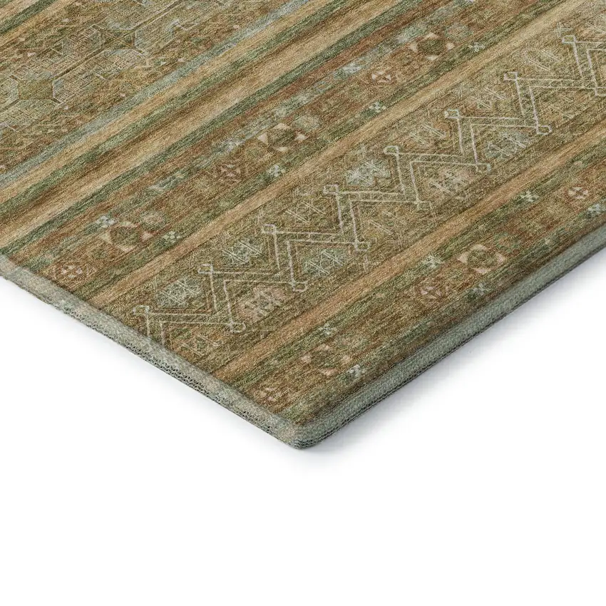 Artichoke Green Gold And Gray Striped Washable Area Rug With UV Protection Photo 5