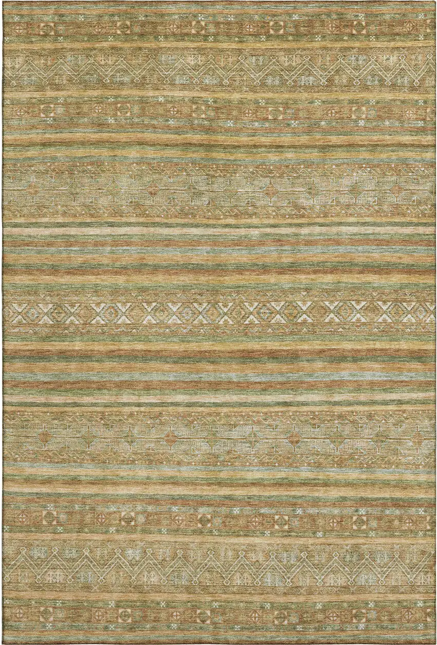 Artichoke Green Gold And Gray Striped Washable Area Rug With UV Protection Photo 3