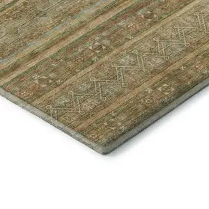 Photo of Artichoke Green Gold And Gray Striped Washable Area Rug With UV Protection