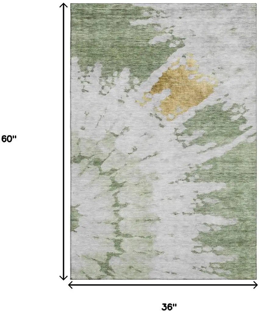 Artichoke Green Gold And Ivory Abstract Washable Area Rug With UV Protection Photo 6