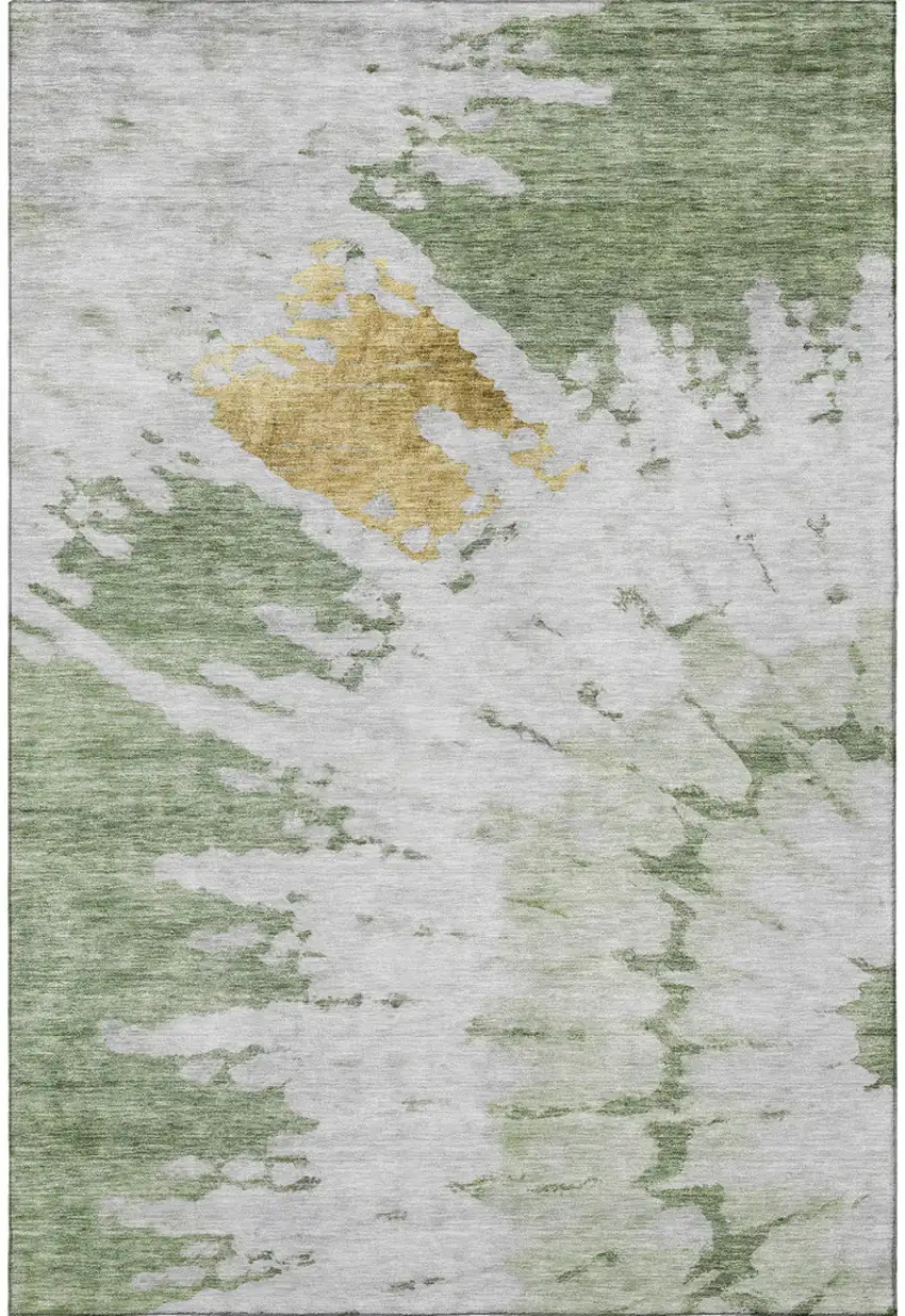 Artichoke Green Gold And Ivory Abstract Washable Area Rug With UV Protection Photo 3