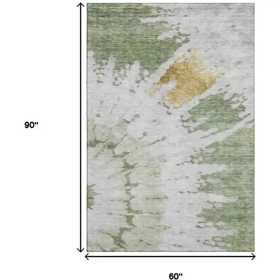 Artichoke Green Gold And Ivory Abstract Washable Area Rug With UV Protection Photo 9