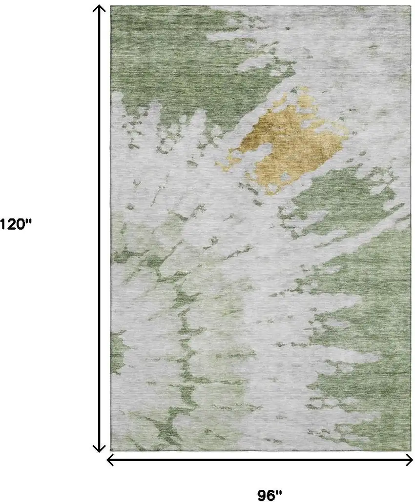 Artichoke Green Gold And Ivory Abstract Washable Area Rug With UV Protection Photo 9