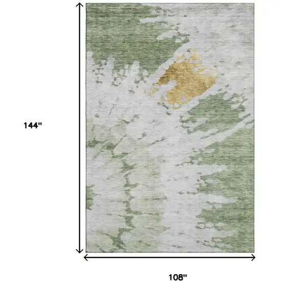 Artichoke Green Gold And Ivory Abstract Washable Area Rug With UV Protection Photo 9