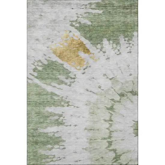 Artichoke Green Gold And Ivory Abstract Washable Area Rug With UV Protection Photo 3