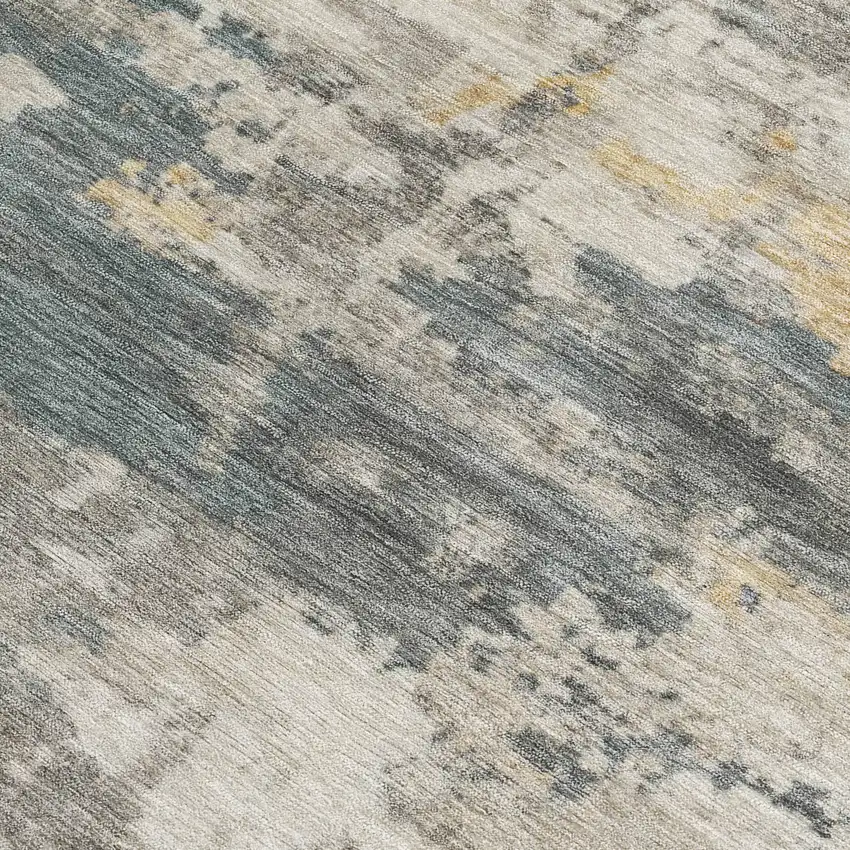 Artichoke Green Gold And Ivory Abstract Washable Indoor Outdoor Area Rug Photo 2