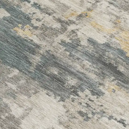 Artichoke Green Gold And Ivory Abstract Washable Indoor Outdoor Area Rug Photo 2