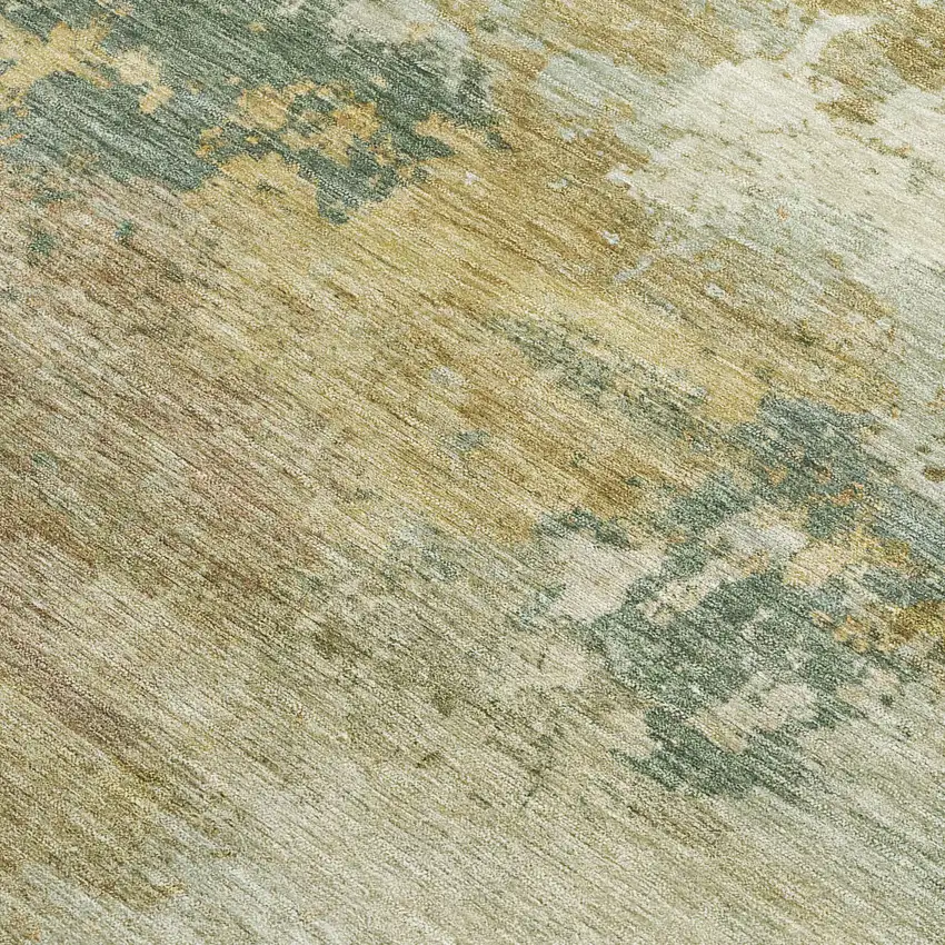 Artichoke Green Gold And Ivory Abstract Washable Indoor Outdoor Area Rug Photo 3
