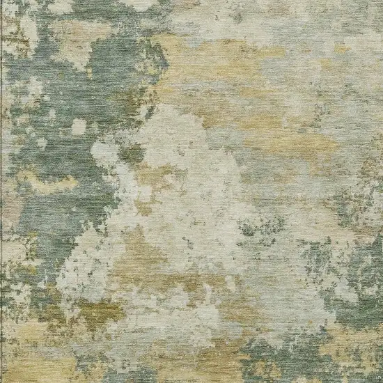 Artichoke Green Gold And Ivory Abstract Washable Indoor Outdoor Area Rug Photo 3