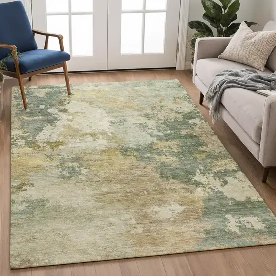 Artichoke Green Gold And Ivory Abstract Washable Indoor Outdoor Area Rug Photo 5