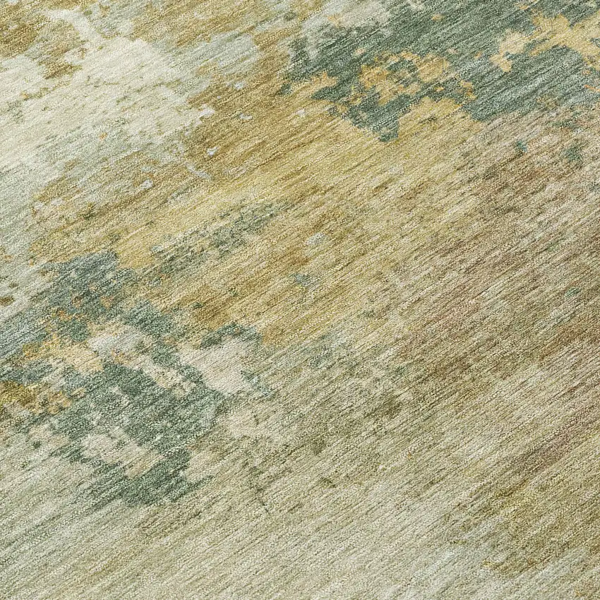 Artichoke Green Gold And Ivory Abstract Washable Indoor Outdoor Area Rug Photo 1